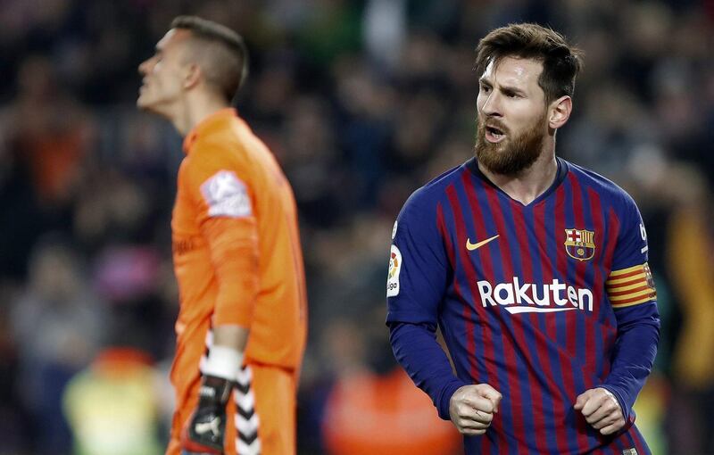 Barcelona's forward Lionel Messi celebrates making it 1-0. EPA