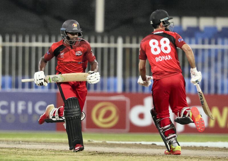 Sharjah, United Arab Emirates - Reporter: Paul Radley. Sport. Cricket. Sharjah's Vriitya Aravind bats. Final of the Emirates D10, Fujairah v Sharjah. Monday, April 5th, 2021. Sharjah. Chris Whiteoak / The National