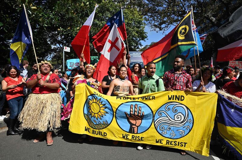 Pacific Islanders attend a protest march as part of the world’s largest climate strike in Sydney. AFP