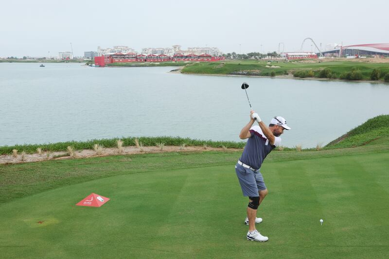 Padraig Harrington tees off on the 18th hole during the Pro-Am prior to the Abu Dhabi HSBC Championship at Yas Links Golf Course. Getty