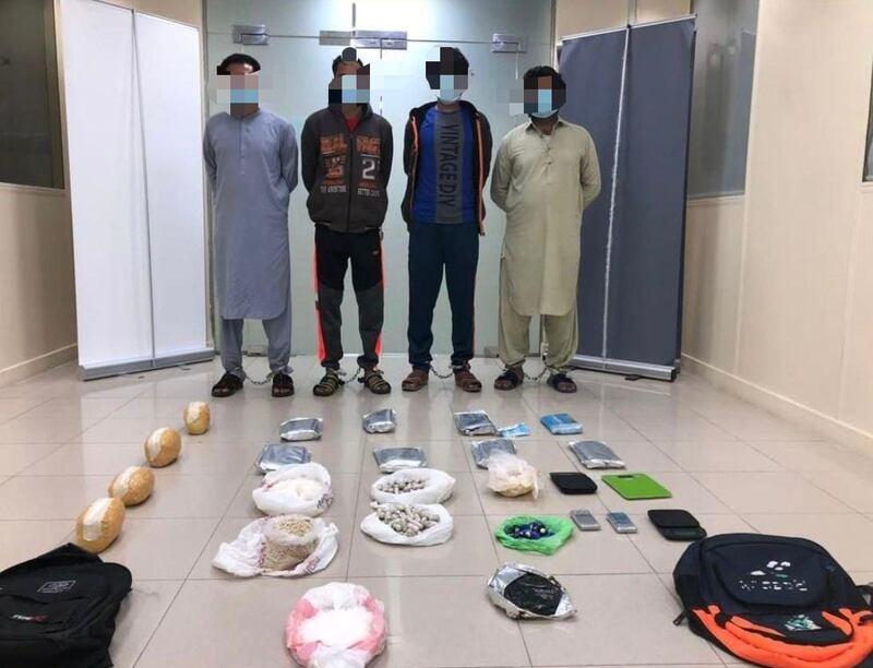 Four suspects arrested by Abu Dhabi Police in connection with drug offences. Photo: Abu Dhabi Police