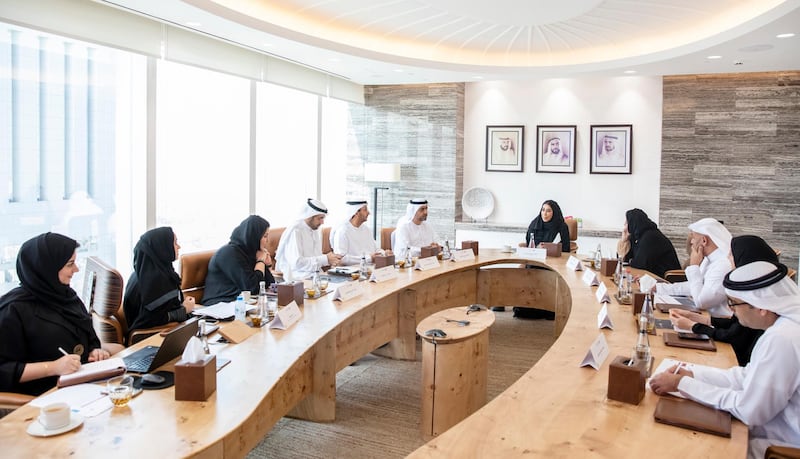 Mona Al Marri, Vice President of the UAE Gender Balance Council, chairs a meeting of the council in Emirates Towers, Dubai. Dubai Media Office
