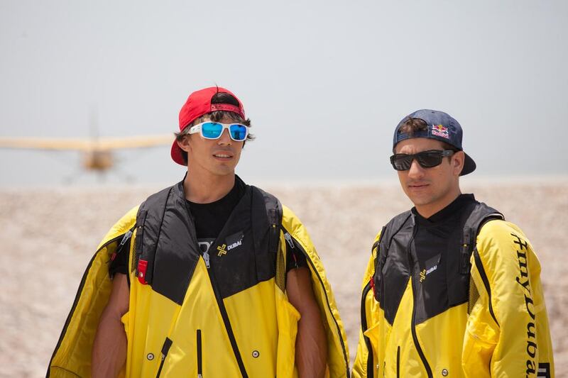 “This is the most insane jump we ever did. It is a big accomplishment. It is like a dream," said Vince Reffet, left, of his world base-record jump with Fred Fugen, right, from the top of Burj Khalifa in April 2014. Clint McLean / The National