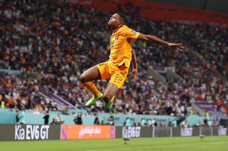 Denzel Dumfries celebrates his goal. Getty