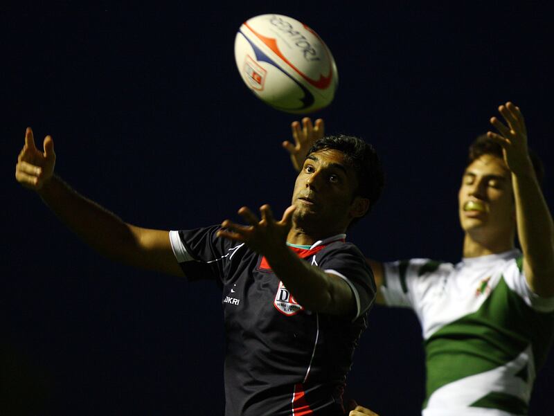 Dubai, United Arab Emirates-March, 23, 2013; Dubai College and Jumeriah College U-18  teams in action during the  UAE Schools Rugby Finals at the Sevens Grounds  in Dubai .  (  Satish Kumar / The National ) For Sports