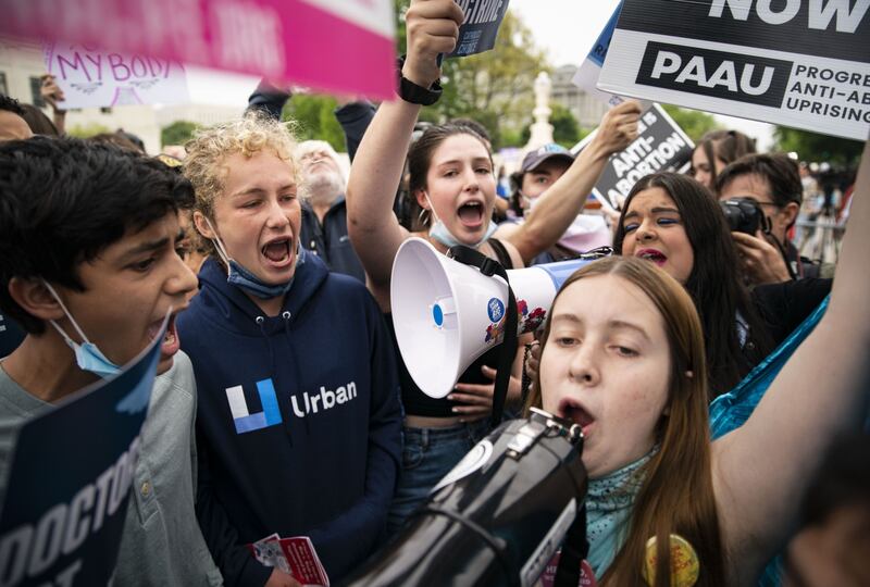 Pro-life and pro-choice demonstrators during a protest outside the US Supreme Court in Washington.  Bloomberg