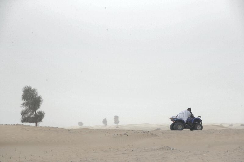 Dubai, United Arab Emirates - January 19, 2019: Standalone. A dusty, windy, hazy day in Dubai. Saturday, January 19th, 2019 in the desert, Dubai. Chris Whiteoak/The National