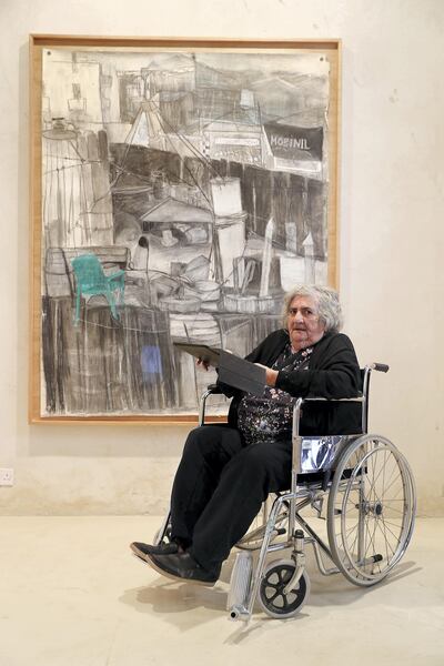 SHARJAH , UNITED ARAB EMIRATES , MARCH 15  – 2017 :- Anna Boghiguian , artist with her work during the opening of her spring exhibition at the Bait Al Serkal in Al Mareija area in Sharjah. ( Pawan Singh / The National ) For Arts & Life. Story by Melissa