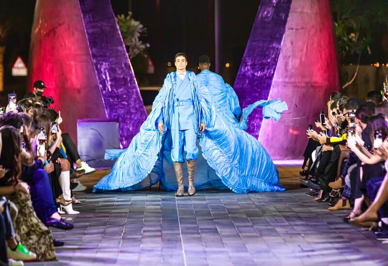 As always, Michael Cinco brought a touch of the fantastical to the ramp, such as with this creation featuring a billowing cape.