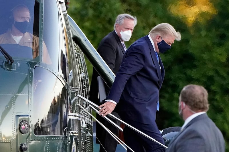 President Donald Trump arrives at Walter Reed National Military Medical Center. AP Photo