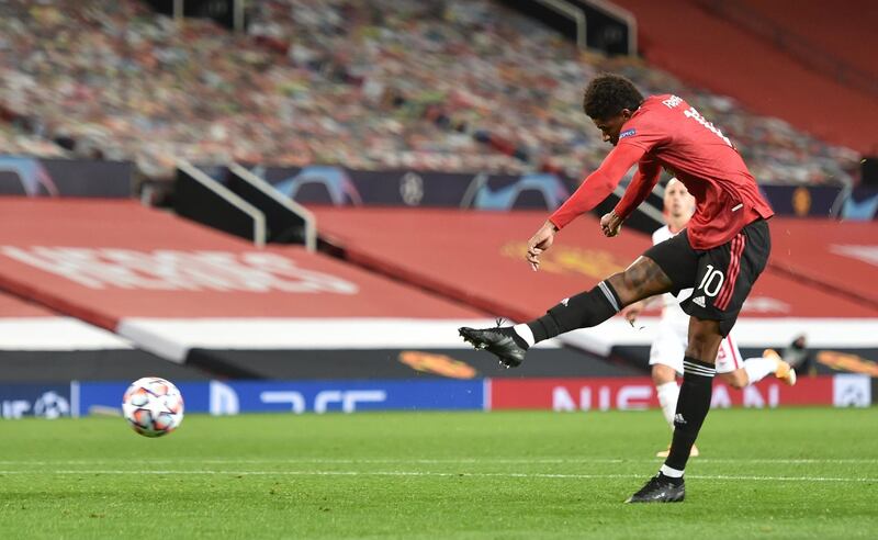 Marcus Rashford completes his hat-trick. EPA