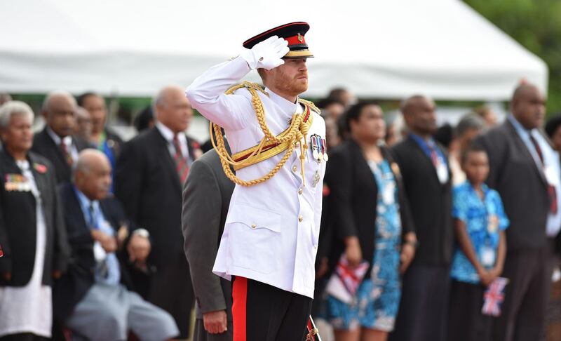 Prince Harry visits the War Memorial in Suva on October 24, 2018.  AFP