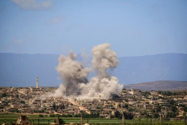 Syrian government and Russian airstrikes hit the town of Al Habeet in southern Idlib. AP