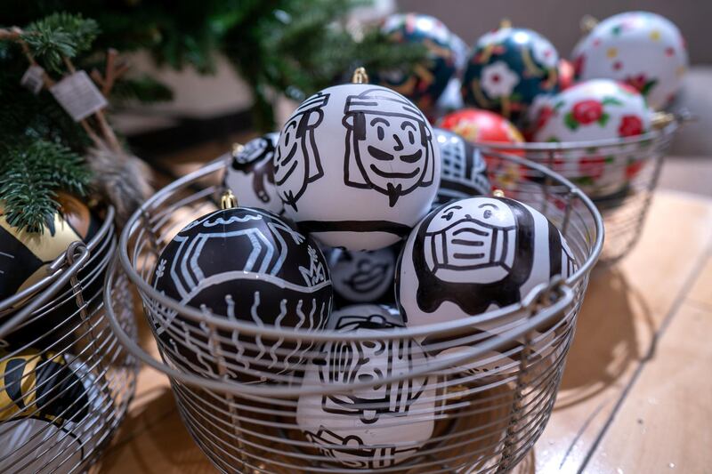 Christmas baubles by Abdulla Lutfi, an Emirati artist with autism spectrum disorder. All pictures courtesy Crate & Barrel