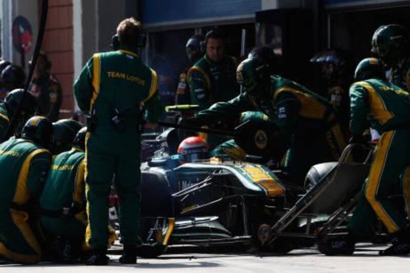 ISTANBUL, TURKEY - MAY 08:  Jarno Trulli of Italy and Team Lotus drives in for a pitstop during the Turkish Formula One Grand Prix at the Istanbul Park circuit on May 8, 2011 in Istanbul, Turkey.  (Photo by Mark Thompson/Getty Images)