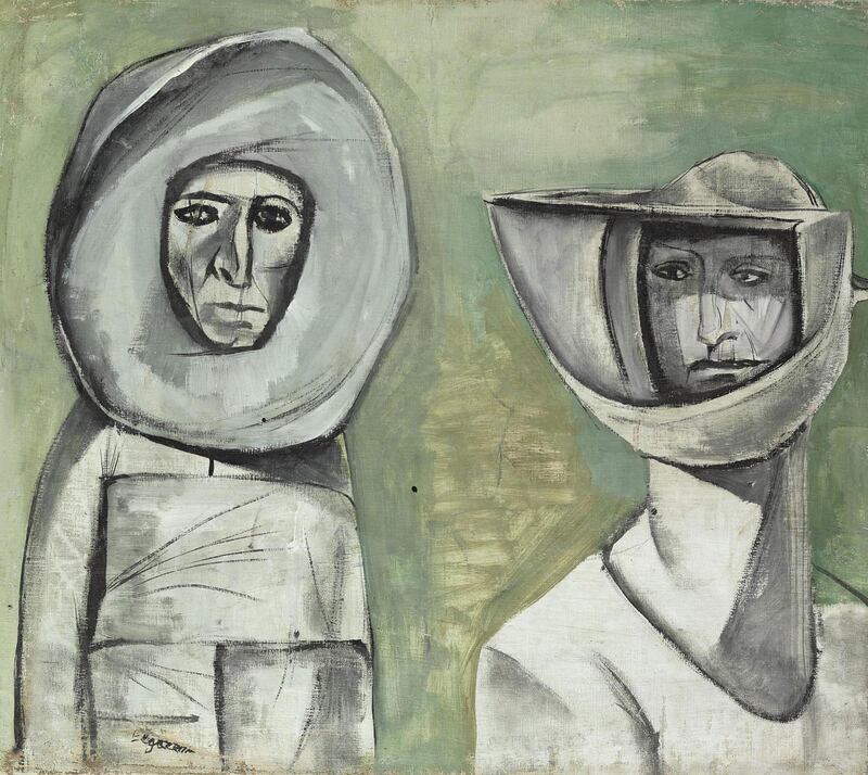 Abdel Hadi El Gazzar's 'Two People in Space Outfits', circa early 1960s. Barjeel Art Foundation