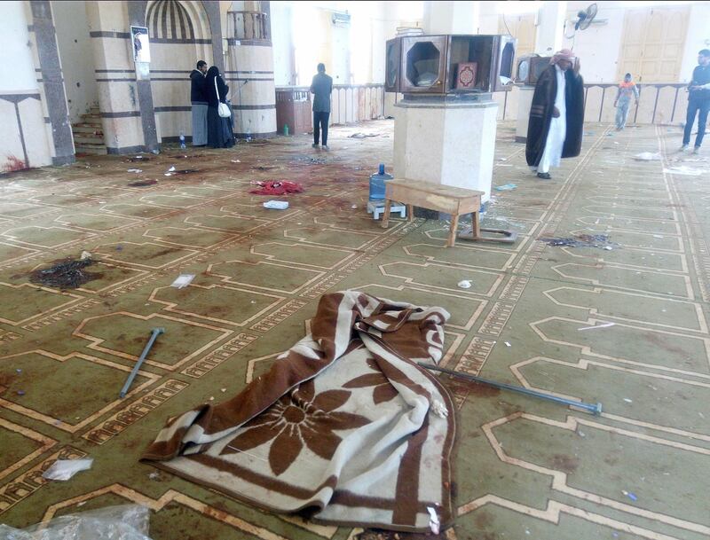 An interior view of Al Rawdah mosque is seen after an explosion, in Bir Al-Abed, Egypt November 25, 2017. REUTERS/Mohamed Soliman