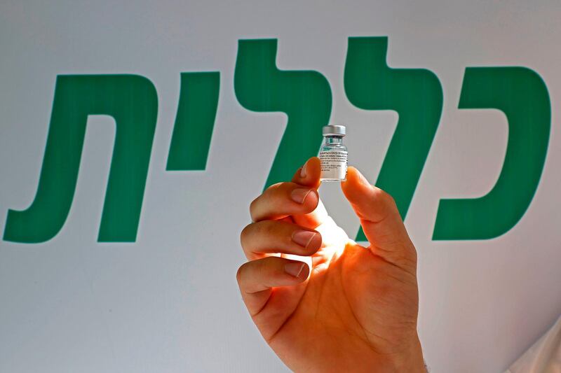 A health worker prepares a dose of the Pfizer-BioNtech COVID-19 vaccine at Clalit Health Services, in a gymnasium in the Israeli city of Petah Tikva, on February 1, 2021. Israel's nationwide lockdown was extended to contain the coronavirus which has continued to spread rapidly as the country presses ahead with an aggressive vaccination campaign. / AFP / JACK GUEZ
