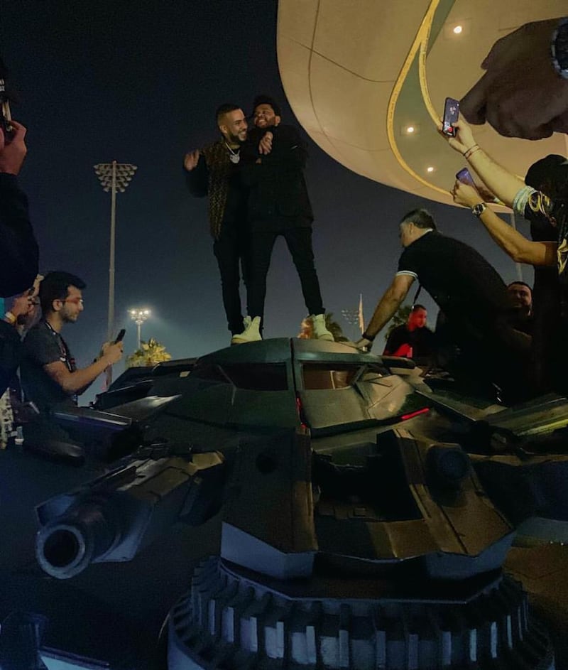 The Weeknd and French Montana were impressed by the Dawn of Justice car. Courtesy Jonny Sierra