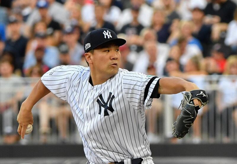 London, ENG; New York Yankees starting pitcher Masahiro Tanaka (19) throws a pitch during the first inning against the Boston Red Sox at London Stadium. Mandatory Credit: Steve Flynn-USA TODAY Sports