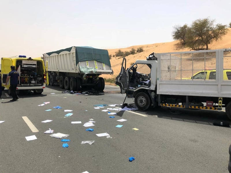 Three motorists died in a truck accident on Emirates Road. Courtesy UAQ Civil Defence