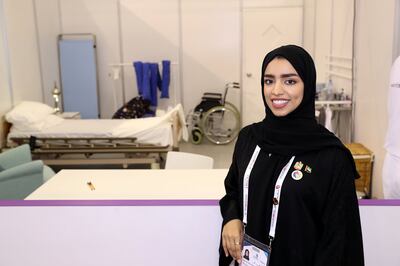 Abu Dhabi, United Arab Emirates - October 15th, 2017: Laila Almahri at day 1 of World Skills 2017. Young people from 77 countries will come together and compete in 51 different skills competitions. Sunday, October 15th, 2017 at Abu Dhabi National Exhibition Center, Abu Dhabi. Chris Whiteoak / The National