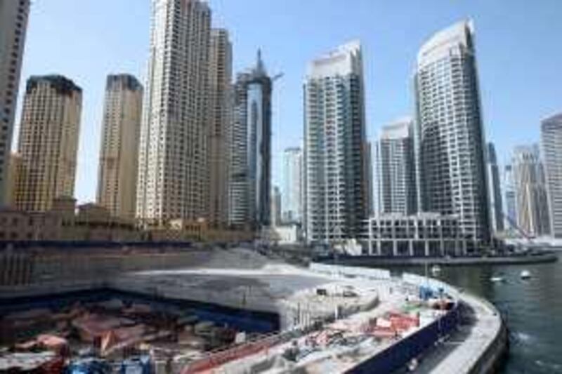 DUBAI. 29th July 2009. A building site  Shahla Tower in Dubai Marina where worked has stopped because of the economic downturn. Stephen Lock  /  The National . FOR BUSINESS. Words: Hugh Naylor. *** Local Caption ***  SL-marina-006.jpg *** Local Caption ***  SL-marina-006.jpg