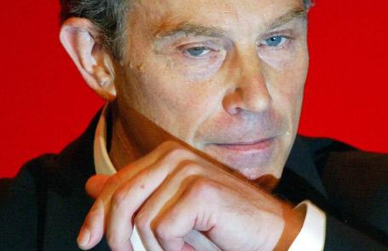 Tony Blair delivering a speech at the 2002 Labour Party conference in Blackpool, where he defended his decision to follow the US to war in Iraq.