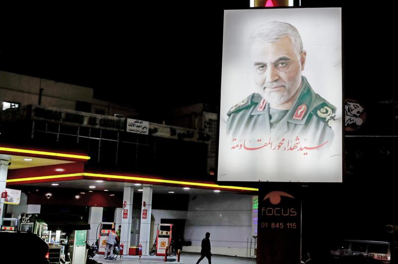 Portraits of slain Iranian military commander Qasem Soleimani are seen on the airport highway in Lebanese capital Beirut. AFP