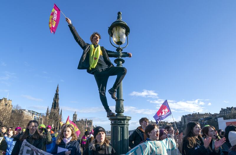 Teachers gather at The Mound in central Edinburgh to highlight the need for a fair pay deal for Scotland's teachers as they continue to take strike action. PA