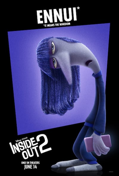 Ennui is perhaps the most enigmatic of the new emotions portrayed in Inside Out 2. Photo: Disney