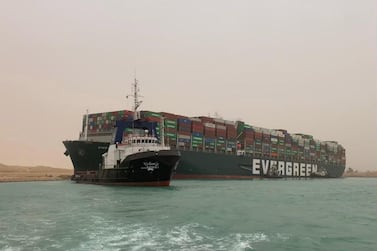 A handout photo made available by Media for the Suez Canal Head Office shows Egypt's Suez Canal blocked by a large container ship in Cairo, Egypt, 24 March 2021. EPA/Media Suez Canal Head Office 