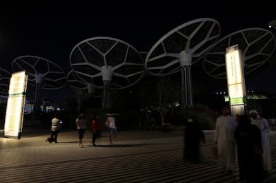 Lights are switched off inside the Sustainability Pavilion at Expo 2020 Dubai during Earth Hour on March 26, 2022. EPA