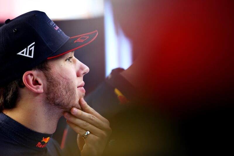 MONTMELO, SPAIN - FEBRUARY 28: Pierre Gasly of France and Red Bull Racing looks on in the garage during day three of F1 Winter Testing at Circuit de Catalunya on February 28, 2019 in Montmelo, Spain. (Photo by Mark Thompson/Getty Images)