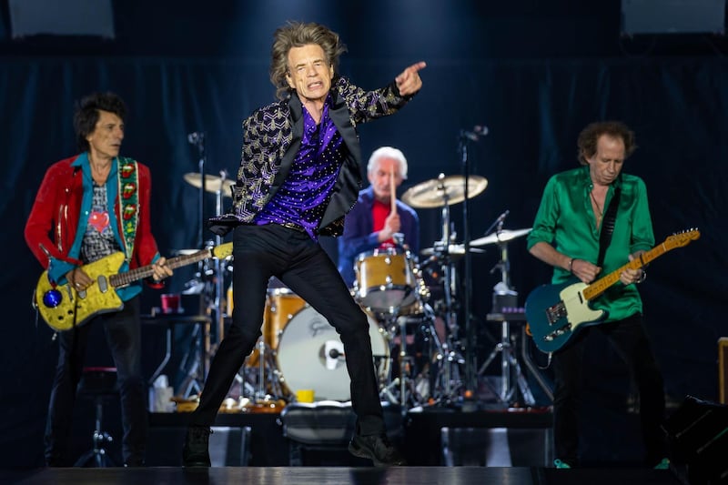 (FILES) In this file photo Ronnie Woods, Mick Jagger,  Charlie Watts, and Keith Richards perform onstage as The Rolling Stones bring their 'NO FILTER' Tour at NRG Stadium on July 27, 2019 in Houston, Texas. The Rolling Stones on April 23, 2020 released their first new original music since 2012, a single aptly named "Living in a Ghost Town." Frontman Mick Jagger announced the surprise release on Twitter, saying, "The Stones were in the studio recording new material before the lockdown & one song -- Living In A Ghost Town -- we thought would resonate through the times we're living in."
 / AFP / SUZANNE CORDEIRO
