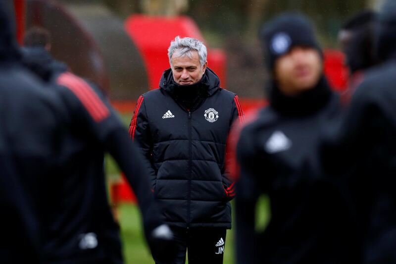 Soccer Football - Champions League - Manchester United Training - Aon Training Complex, Manchester, Britain - March 12, 2018   Manchester United manager Jose Mourinho during training   Action Images via Reuters/Jason Cairnduff