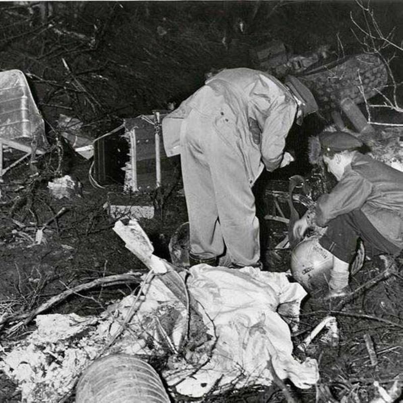 Wreckage of B-17 Flying Fortress (serial number 42-31322 ) nicknamed "Mi Amigo" of the 305th Bomb Group at Endcliffe Park, Sheffield. Courtesy American Air Museum in Britain