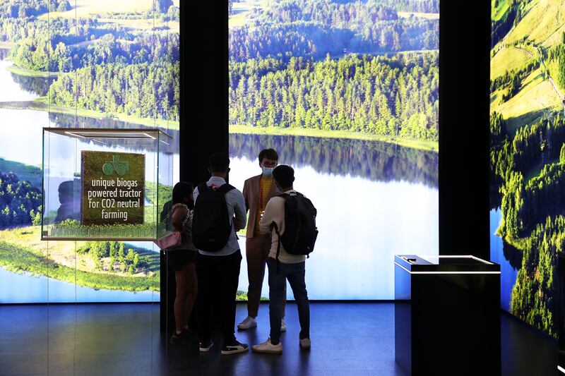 Visitors to the Lithuania pavilion learn about the country's landscapes.