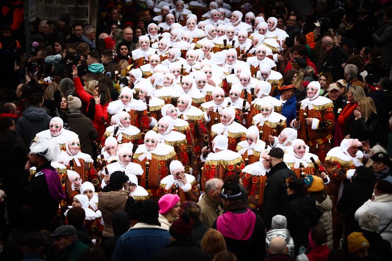The annual Carnival de Binche, one of Europe's oldest street festivals, gets under way in the town of Binche in Belgium. EPA