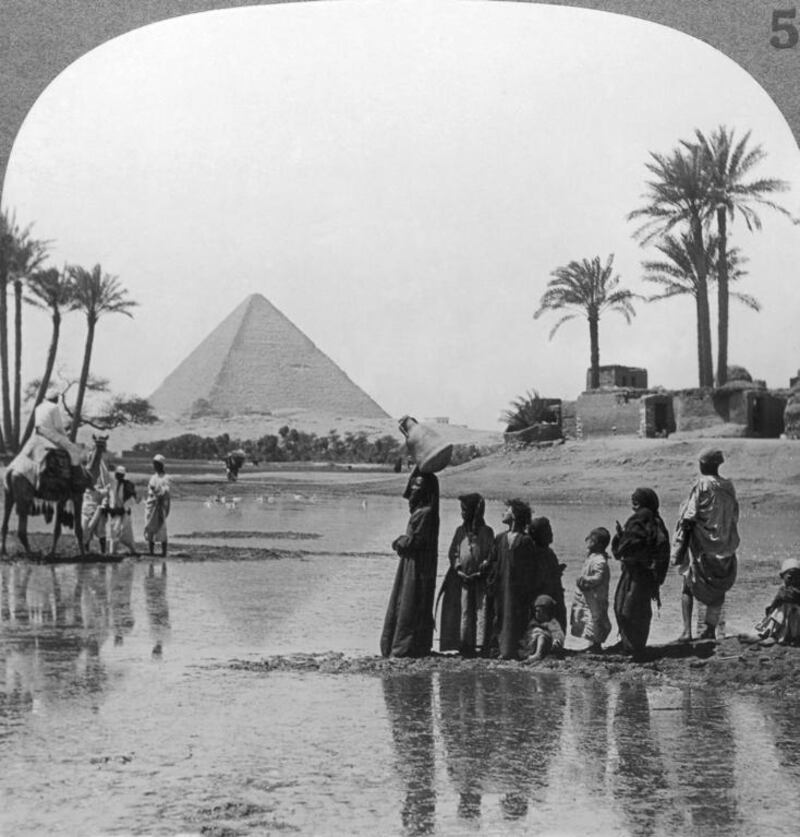 In this photo taken between 1900-1920, villagers gather near the flooded Nile, which overflowed its banks every summer until the High Dam in Aswan was built in the 1960s. The resulting lake changed the climate of southern Egypt. Keystone-France / Gamma-Keystone via Getty Images