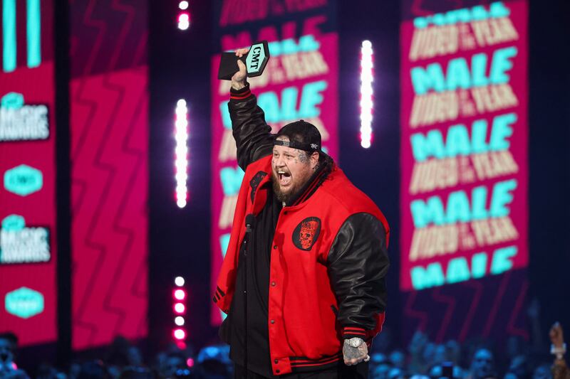Jelly Roll accepts the Best Male Video of the Year Award during the CMT Music Awards in Austin, Texas. Reuters