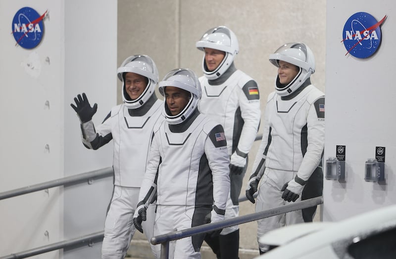 The Crew-3 astronauts begin their journey to the launch pad. AFP