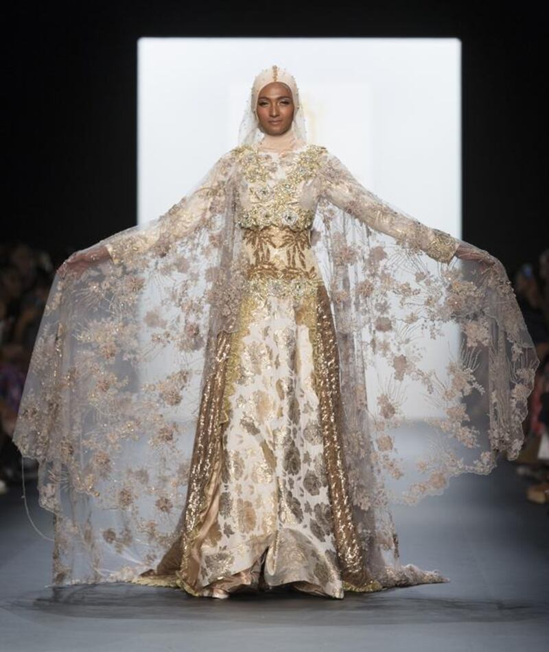 Models walked the runway in hijabs for Indonesian designer Anniesa Hasibuan’s show, a first in New York Fashion Week history. Lev Radin / Pacific Press / LightRocket via Getty Images