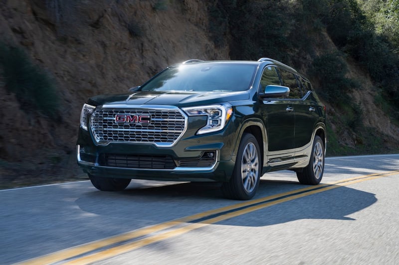 The leather and burnished aluminium cabin in the GMC Terrain Denali is impressively quiet, even at high speed. Photo: GMC Terrain