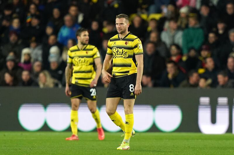 Watford's Tom Cleverley during a match against Manchester City at Vicarage Road on December 4, 2021. PA