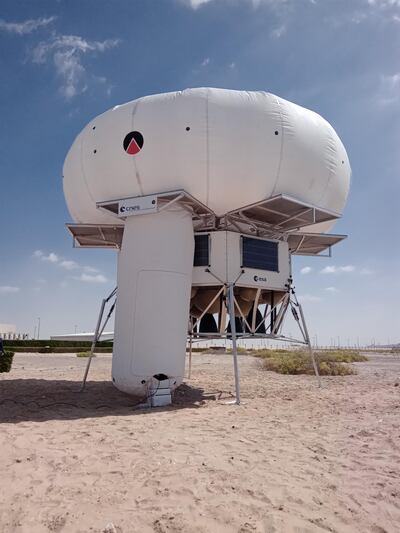 A prototype of the EuroHab, an inflatable lunar habitat, on display at Abu Dhabi University. Photo: Spartan Space