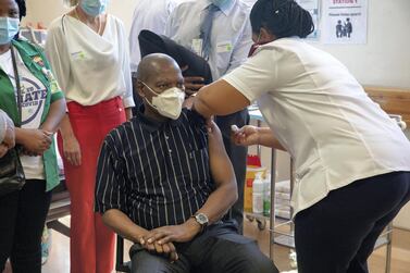 South African Health Minister Zweli Mkhize receives the Johnson & Johnson’s Covid-19 vaccine. Reuters 