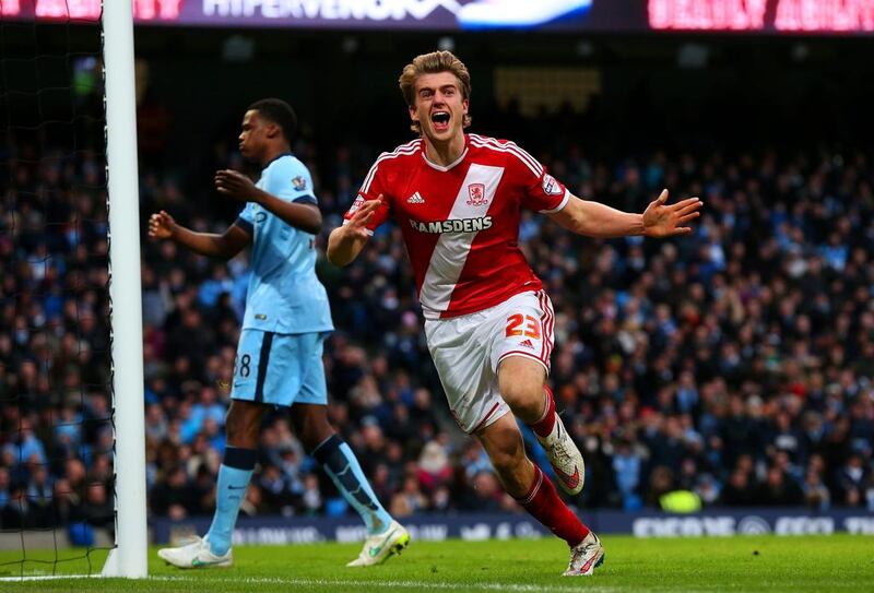 Patrick Bamford, pictured scoring for Middlesbrough against Manchester City in the FA Cup in January 2015, is back at the club after completing a permanent move from Chelsea. Alex Livesey / Getty Images