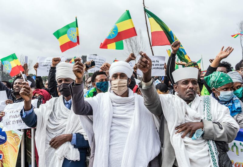 Orthodox Christian priests during the rally in the Ethiopian capital.