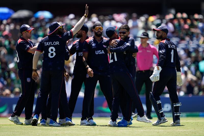 USA stunned Pakistan in Super Over to pull off a memorable victory in their T20 World Cup clash at the Grand Prairie Stadium in Texas on Thursday, June 6, 2024. AP